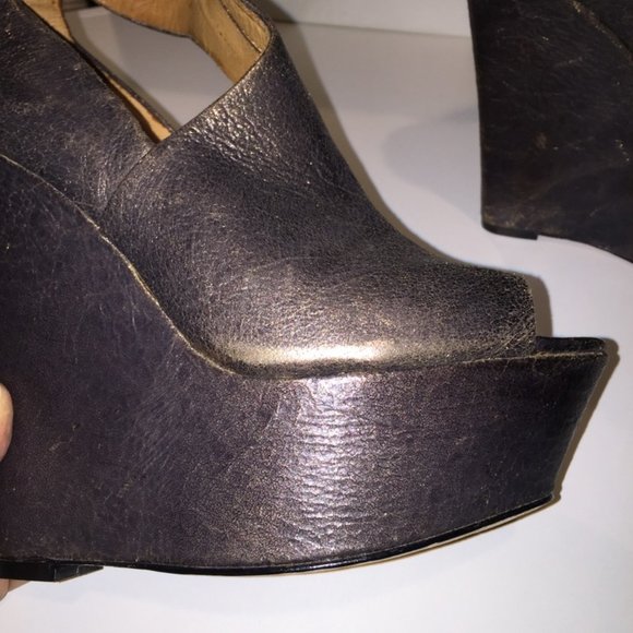 L.A.M.B. BENJAMIN DISTRESSED WEDGE OPEN-TOE BOOTIES (VINTAGE) - Picture 8 of 9